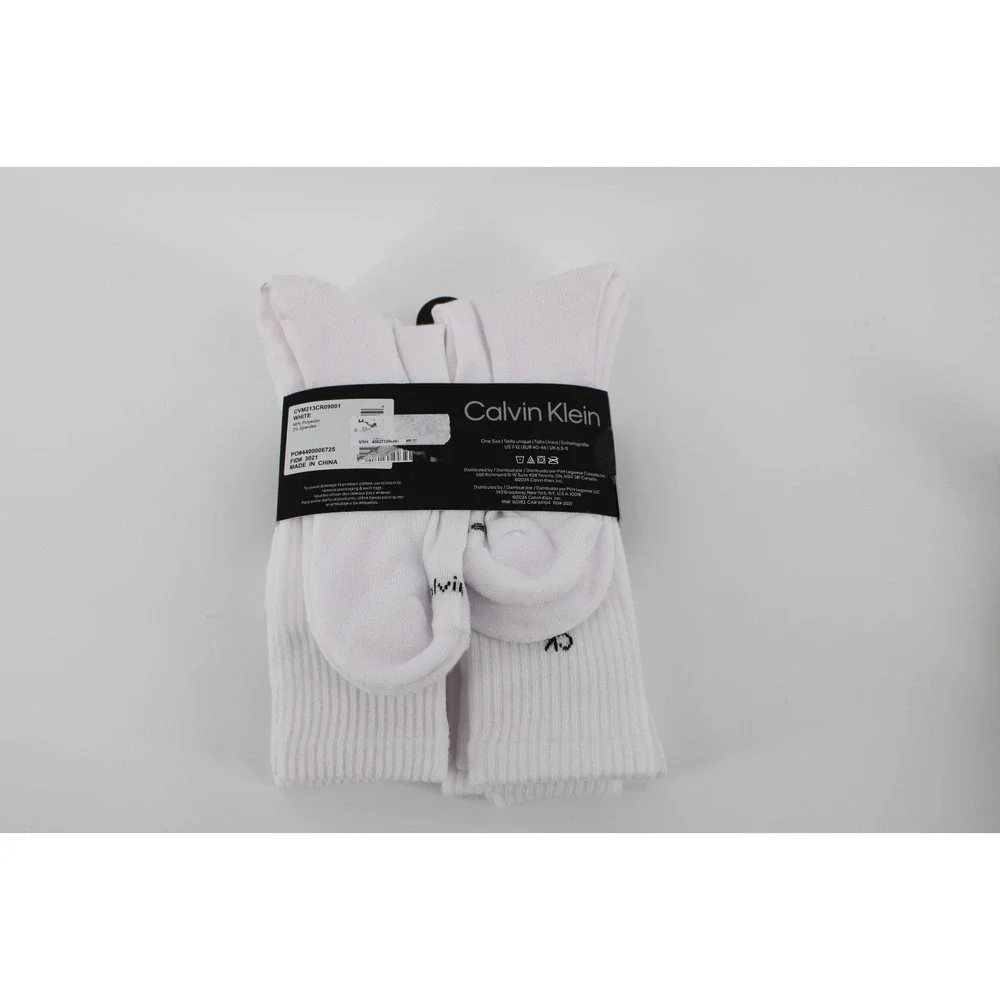 Calvin Klein‎ Men's Size 7-12 Cushion Crew Socks 5 Pairs White Black Logo New